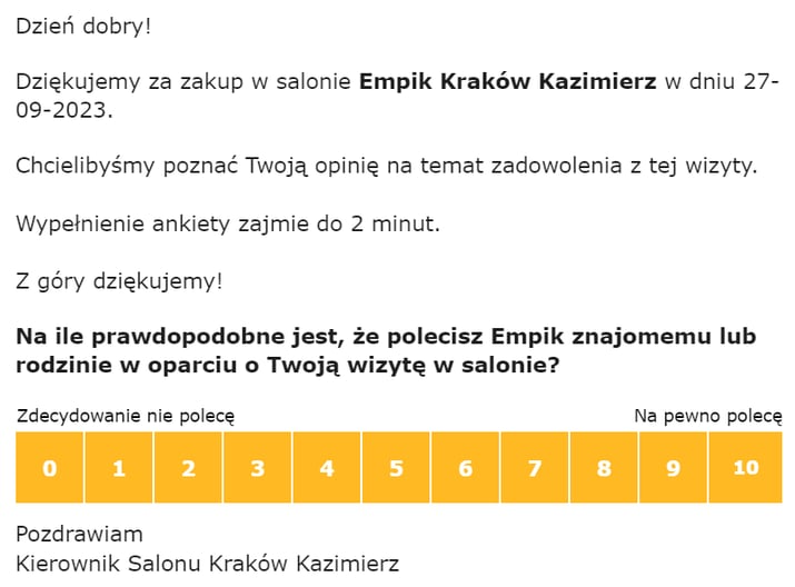 przykładowy e-mail z prośbą o opinię Empik